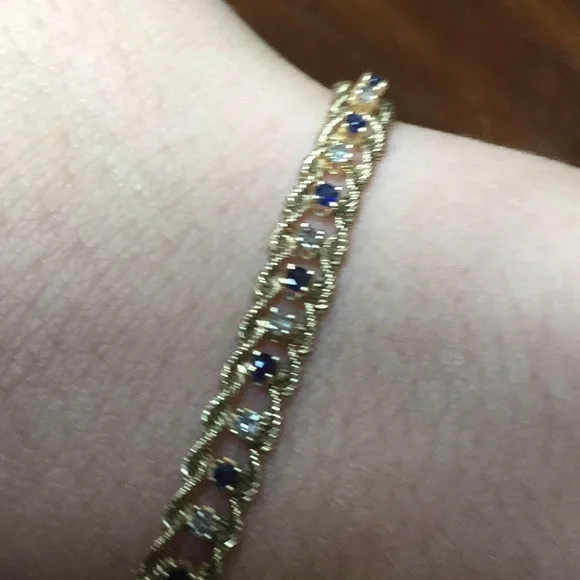 Gold sapphire diamond 14K bracelet cruise September birthstone estate  AS IS - Picture 5 of 14